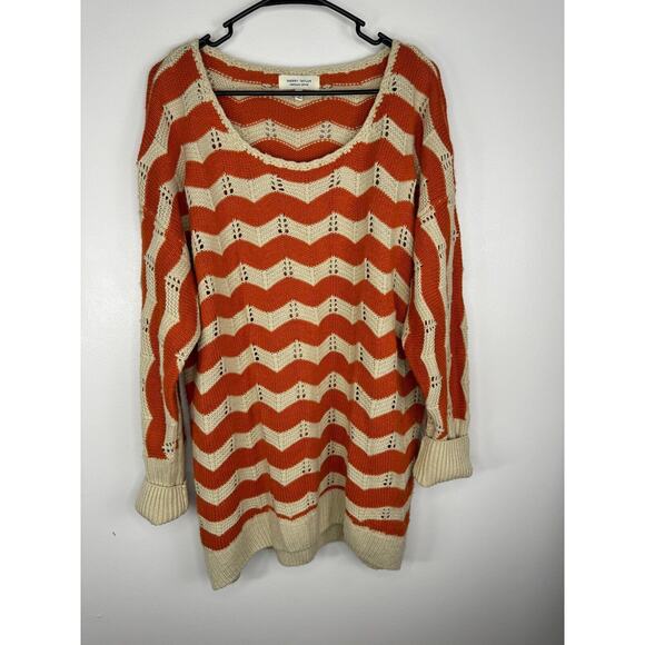 Sherry Taylor Sweaters - Sherry Taylor Women's Stripe Print Knit Pattern Scoop Neck Size 3X Beige Orange